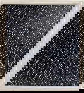 Yayoi Kusama (B.1929), In the Style of. Andy Warhol and Haring Pop Art Era. Oil on Canvas: Title: Untitle Technique: Oil on canvas Measures: 31 x 23 in Year: 1993 Condition: Good Provenance: Private collection Visual Description: This abstract composition features a meticulously textured su