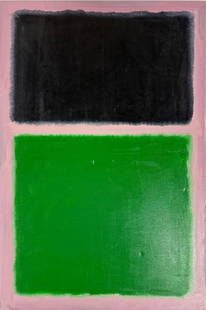 Mark Rothko Russian 1903 - 1970 Oil on Canvas painting in the style of. Pollock, Kline, Abstract Era: Title: Untitle Technique: Oil on canvas Measures: 47 x 32 in Year: 1961 Condition: Good Provenance: Private collection Visual Description: This minimalist composition features two large rectangular co