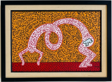 Keith haring American 1958 - 1990 Oil on Canvas In The Style of. Warhol and Haring Pop Art Era.