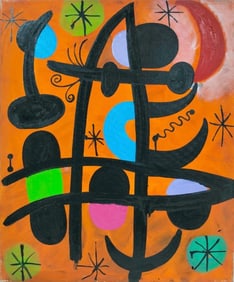 Joan Miro Spanish 1893 - 1983 Oil on Canvas in the style of. Dali, Magritte, & Miro Surrealism Era.