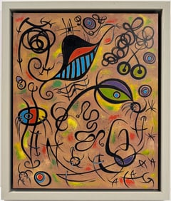 Joan Miro Spanish 1893 - 1983 Oil on Canvas in the style of. Dali, Magritte, & Miro Surrealism Era.