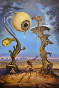 Salvador Dali Spanish 1904 - 1989 Oil on Canvas Painting in the style of. Magritte & Dali Surrealism