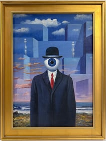 Rene Magritte Belgian 1898 - 1967 Oil on Canvas Painting in The Style of. Art Deco-Surrealist Era.
