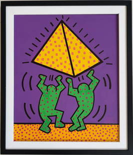 Keith Haring American 1958 - 1990 Acrylic/Canvas In The Style of. Warhol & Haring Pop Art Period.: Title: Untitle Technique: Acrylic on Canvas Measures: 24 x 20 in Year: Undated Condition: Good Provenance: Private collection Visual Description:This bold and vibrant acrylic painting immediately capt