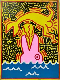 Keith Haring American 1958 - 1990 Acrylic/Canvas In The Style of. Warhol & Haring Pop Art Period.