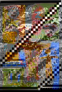 Jean Michel Basquiat Abstract In The Style of. Neo Expressionism & Modern Era Acrylic/Canvas.: Title: Untitle Technique: Acrylic on canvas Measures: 24 x 16 in Year: Undated Condition: Good Provenance: Private collection Visual Description:This dynamic acrylic painting bursts with raw energy an