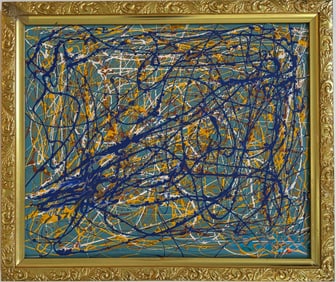Jackson Pollock American Oil on Canvas Painting In The Style of. Rothko, Kline, & Pollock Era