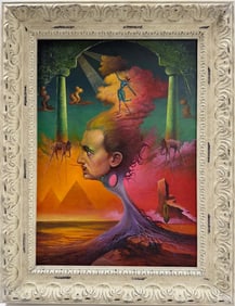 Salvador Dali Spanish 1904 - 1989 Oil on Canvas Painting in the style of. Magritte & Dali Surrealism