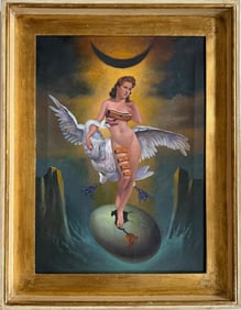 Salvador Dali Spanish 1904 - 1989 Oil on Canvas Painting in the style of. Magritte & Dali Surrealism