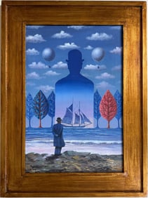 Rene Magritte Belgian 1898 - 1967 Oil on Canvas Painting in The Style of. Art Deco-Surrealist Era.