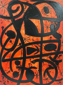 Joan Miro Spanish 1893 - 1983 Oil on Canvas in the style of. Dali, Magritte, & Miro Surrealism Era.