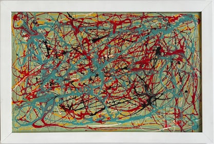 Jackson Pollock American Oil on Paper Painting In The Style of. Rothko, Kline, & Pollock Era