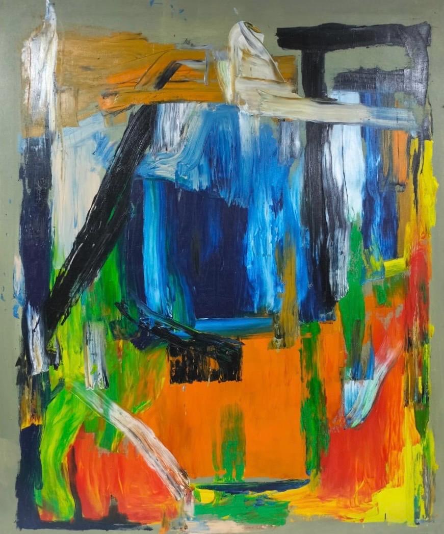 Franz Kline American Oil on canvas Painting In the style of Pollock. Rothko.de Kooning. Abstract Era: Title: Untitle Technique: Oil on canvas Measures: 47 x 39 in Year: Undated Condition: Good Provenance: Private collection Visual Description:This large-scale abstract painting is composed of dynamic,