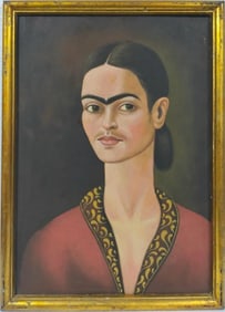 Frida Kahlo Mexican Oil on Masonite. In the Style of. Dali, Magritte, and Kahlo Surrealist Period.