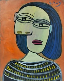 Pablo Picasso Spanish 1881-1973 Oil on Cardboard in the style of . Dali,Chagall & Picasso Era