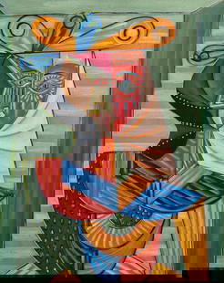 Pablo Picasso Spanish 1881-1973 Oil on Canvas in the style of . Dali,Magritte,Chagall & Picasso Era: Title: Untitle Technique: Oil on canvas Measures: 20 x 16 in Year: Undated Condition: Good Provenance: Private collection, New York — Acquired in 1982 This cubist portrait features a female figure r