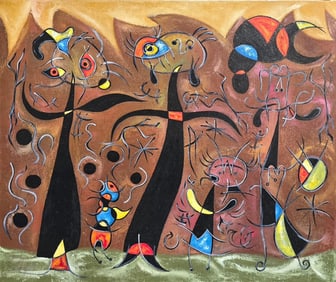 Joan Miro Spanish 1893 - 1983 Oil on Canvas in the style of. Dali, Picasso, Magritte, Chagall Era