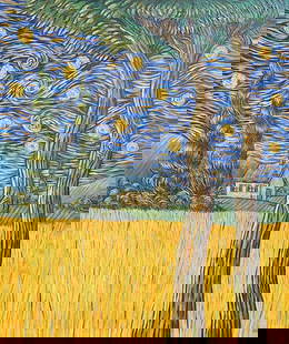 Vincent Van Gogh Dutch 1853-1890 Oil on Canvas painting in the style of. Gaugin, Monet, Degas Period: Title: "Starry Night Over the Wheat Field" Technique: Oil on canvas Measures: 24 x 16 in Year: Undated Condition: Good Provenance: Private collection, France; acquired by Bernand Solomon, later acquir