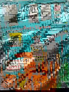 Jean Michel Basquiat 1960-1988 Abstract painting In The Style of.  & Modern Era Mixed Media/Paper.: Title: Untitled Technique: Acrylic on canvas Measures: 32 x 24 in Year: 1982 Condition: Good Provenance: Private collection, New York. Acquired in a private sale. Visual Description:The composition is