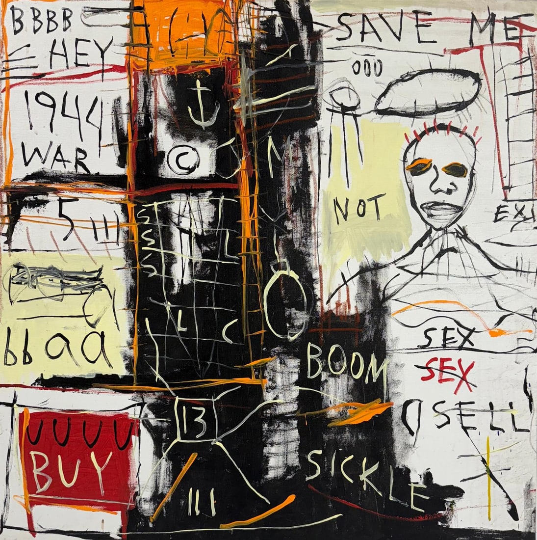 Jean Michel Basquiat 1960-1988 Abstract painting In The Style of.  & Modern Era Mixed Media/Paper. (1 of 7)