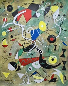 Joan Miro Spanish 1893 - 1983 Oil on Canvas in the style of. Dali, Picasso, Magritte, Chagall Era