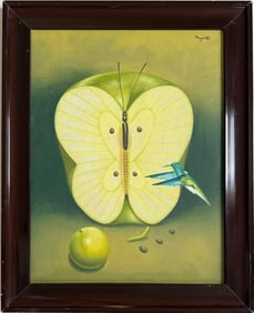 Rene Magritte Belgian 1898 - 1967 Oil on Canvas Painting in The Style of. Dali, Picasso Era