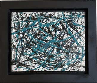 Jackson Pollock American Oil on Canvas Painting In The Style of. Rothko, Kline, & Pollock Era