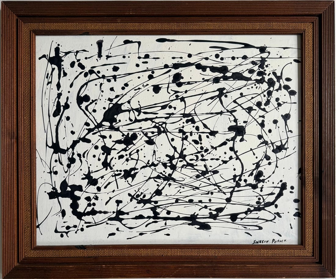 Jackson Pollock American Oil on Canvas Painting In The Style of. Rothko, Kline, & Pollock Era: Title: Midnight Constellations Technique: Oil on masonite Measures: 16 x 20 inches Year: 1952 Condition: Good Provenance:Private Collection, New YorkAcquired directly from an East Village gallery in 1