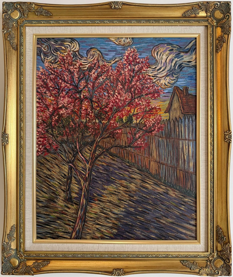 Vincent Van Gogh Dutch 1853-1890 Oil on Canvas painting in the style of. Gaugin, Monet, Degas Period: Title: Twilight Orchard Technique: Oil on canvas Measures: 20 x 16 inches Year: 1890 Condition: Good Provenance:Private Collection Elise Caron, acquired in Germany in 1932. Subsequently sold in an ano