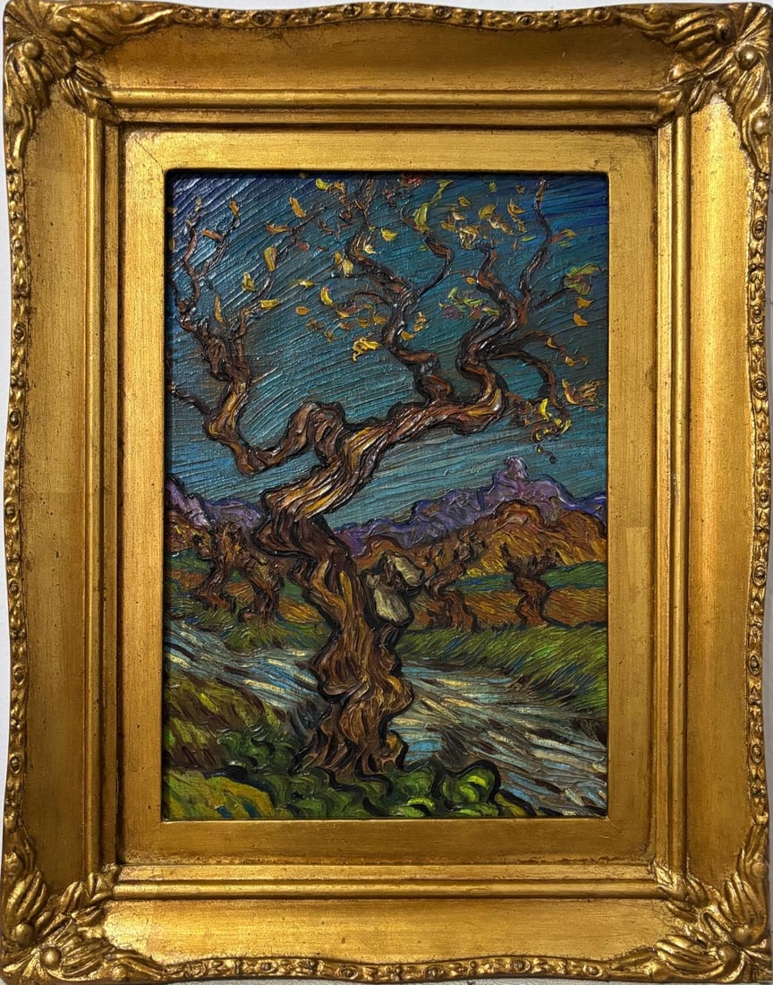 Vincent Van Gogh Dutch 1853-1890 Oil on Canvas painting in the style of. Gaugin, Monet, Degas Period: Title: Landscape Technique: Oil on canvas Measures: 18 x 14 inches Year: 1889 Condition: Good Provenance: Private Collection, New York. The painting was brought from France in 1953 by the grandmother