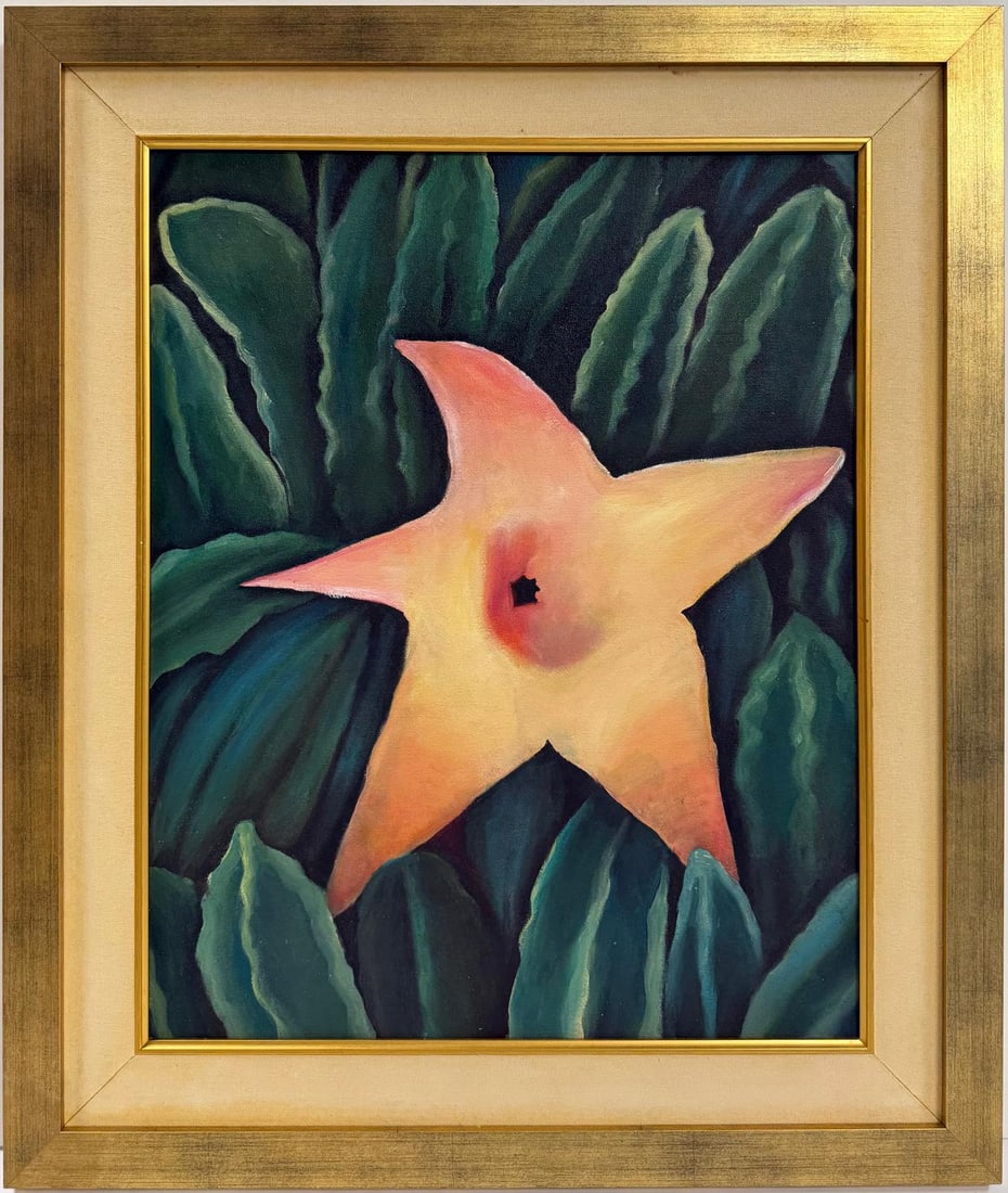 Georgia O'Keeffe American Oil On Canvas Painting in the style of. Pollock & O'Keeffe. Abstract Era: Title: Star Blossom Among Leaves Technique: Oil on canvas Measures: 24 x 16 inches Year: 1942 Condition: Good Provenance:Private Collection, New York.Subsequently held in a private collection in West 