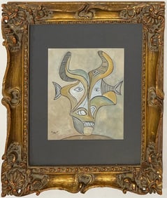 Pablo Picasso Spanish Gouache on Paper In The Style Of. Dali, Magritte, Chagall & Picasso Era