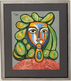 Pablo Picasso Spanish Gouache on Paper In The Style Of. Dali, Magritte, Chagall & Picasso Era