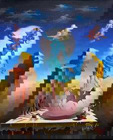 Salvador Dali Spanish 1904 - 1989 Oil on Canvas Painting in the style of. Picasso & Dali Surrealism