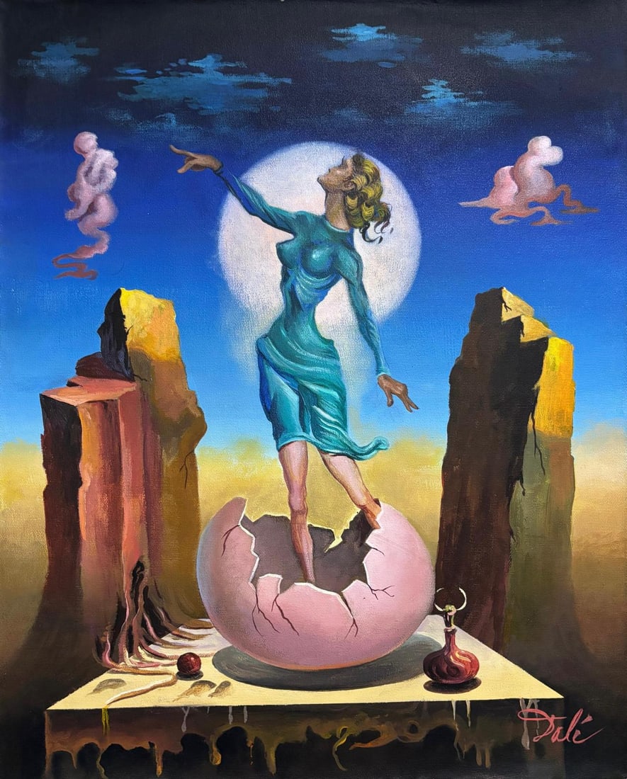 Salvador Dali Spanish 1904 - 1989 Oil on Canvas Painting in the style of. Picasso & Dali Surrealism (1 of 5)