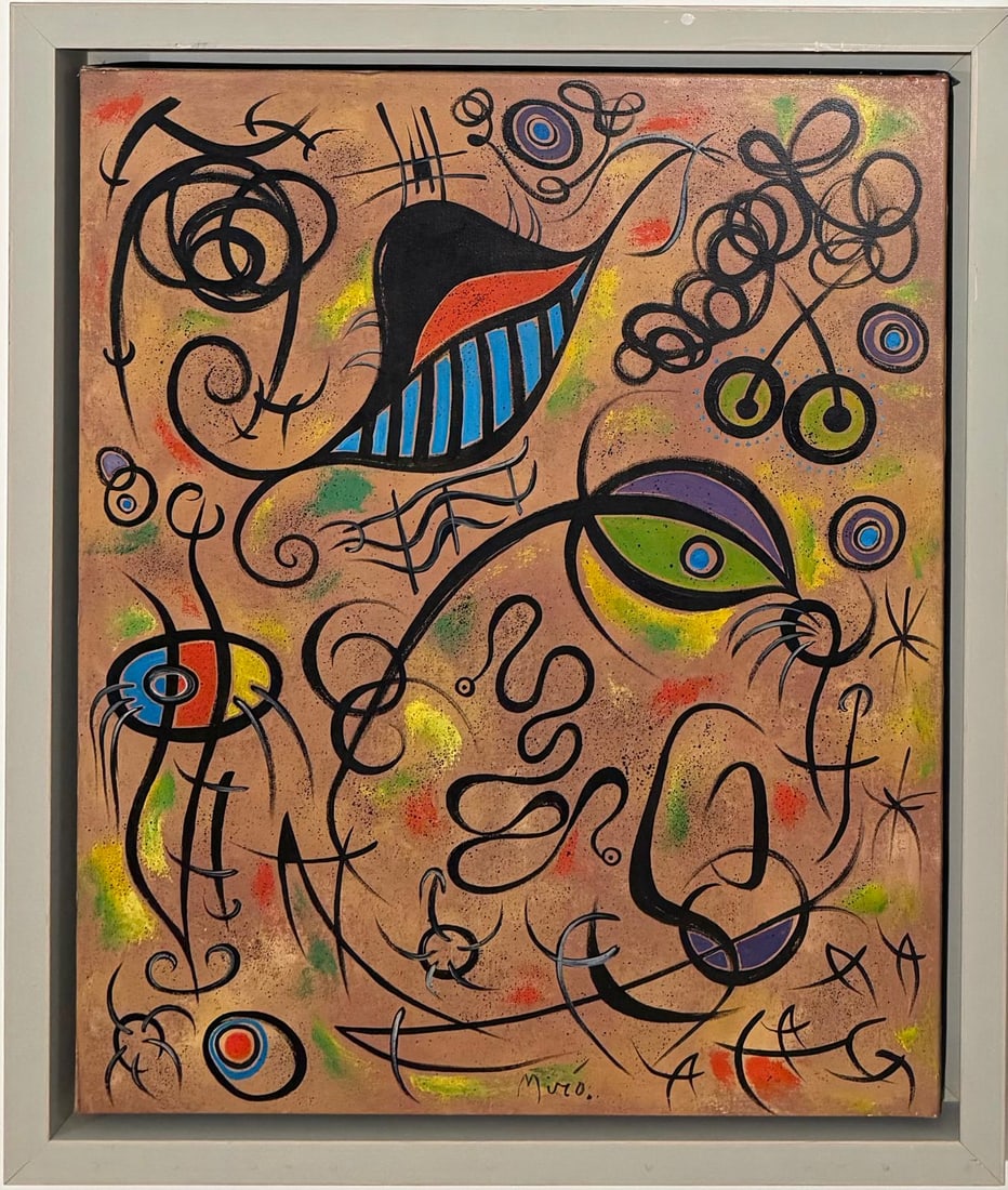 Joan Miro Spanish 1893 - 1983 Oil on Canvas in the style of. Dali, Magritte, & Miro Surrealism Era. (1 of 7)