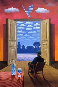 Rene Magritte Belgian 1898 - 1967 Oil on Canvas Painting in The Style of. Dali, Picasso Era