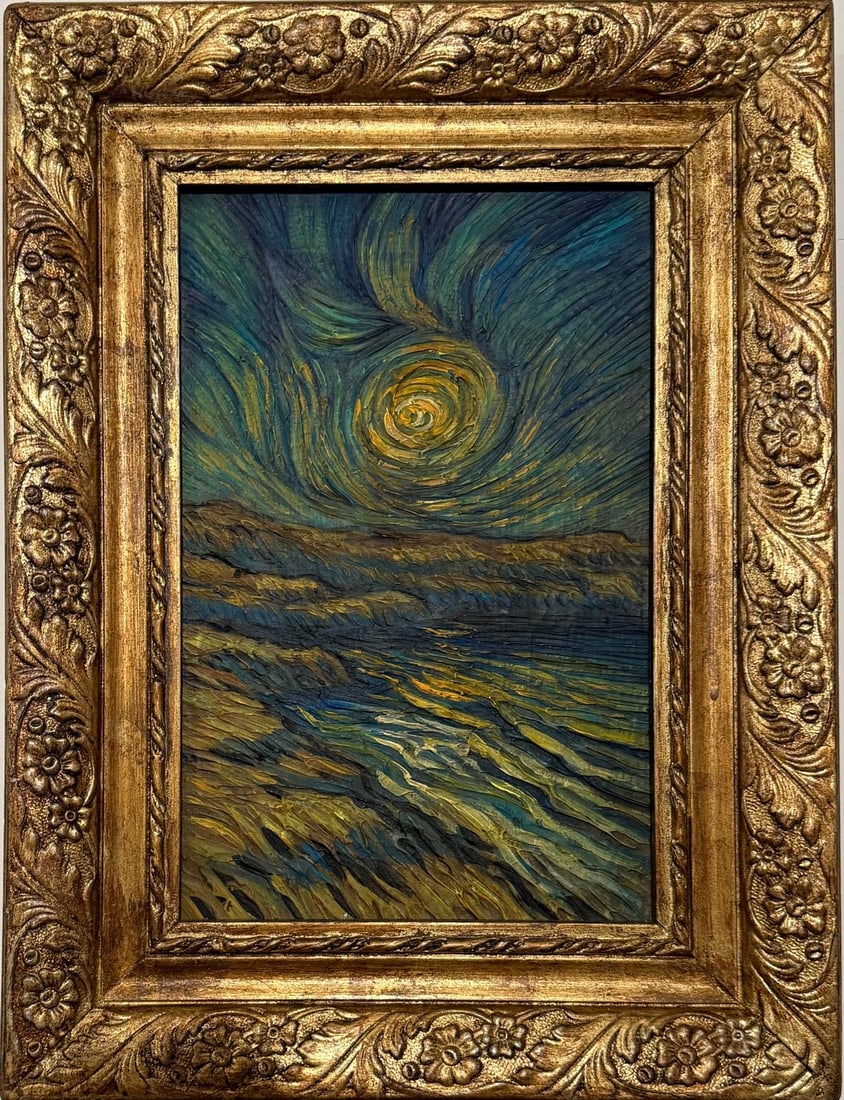 Vincent Van Gogh Dutch 1853-1890 Oil on Canvas painting Style of. Gaugin & Van Gogh Impressionist.: Title: Zeelandschap Technique: Oil on canvas Measures: 11 x 8 inches Year: 1946 Condition: Good Provenance: Private Collection, Netherlands. Acquired in 1972 by Hendrik van den Bosch from a gallery in
