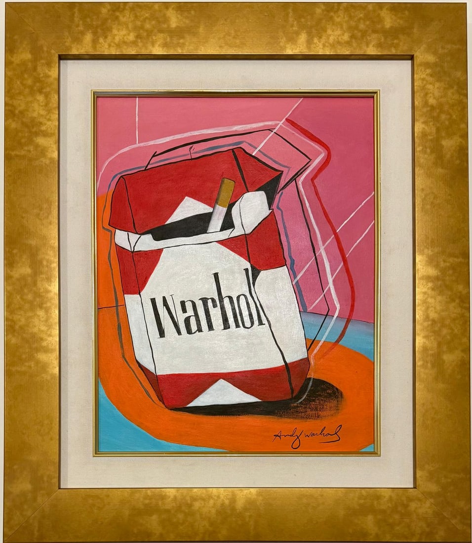 Andy Warhol American 1928-1987 Acrylic on Canvas Painting in the style of. Basquiat Pop Art Era: Title: Warhol Red Pack Technique: Acrylic on Canvas Measures: 18 x 14 inches Year: Circa 1983 Condition: Good Provenance: Private Collection, Miami. Acquired by the current owner in 2016 from Galerie