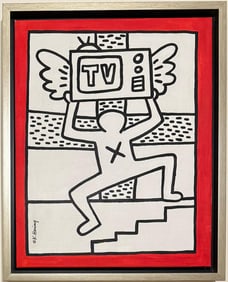 Keith haring American 1958 - 1990 Acrylic/Canvas In The Style of. Warhol & Haring Pop Art Period.