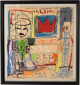 Jean Michel Basquiat 1960-1988 Abstract painting In The Style of. & Modern Era Mixed Media/Paper.