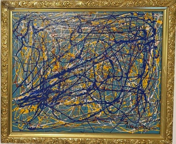 Jackson Pollock American Oil on Canvas Painting In The Style of. Rothko, Kline, de Kooning Era