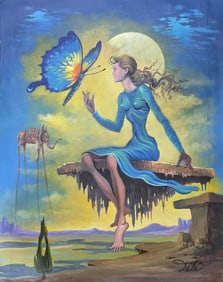 Salvador Dali Spanish 1904 - 1989 Oil on Canvas Painting in the style of. Picasso & Dali Surrealism