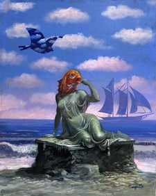 Rene Magritte Belgian 1898 - 1967 Untitled Oil on Canvas Painting in The Style of. Dali, Picasso Era