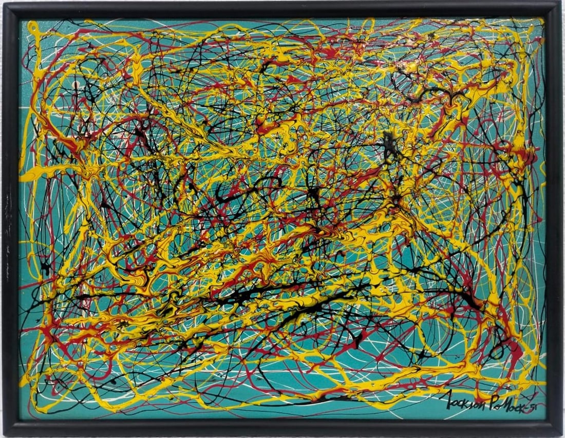 Jackson Pollock American Oil on Canvas Painting In The Style of. Rothko, Kline, & Pollock Era: Title: N38-B Technique: Oil on canvas Measures: 20 x 26 inches Year: 1951 Condition: Good Provenance: Private Collection. Acquired in the early 1960s by American collector Harold K. Weston, the piece