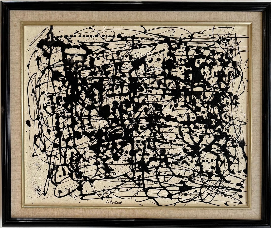 Jackson Pollock American Oil on Canvas Painting In The Style of. Rothko, Kline, & Pollock Era (1 of 8)