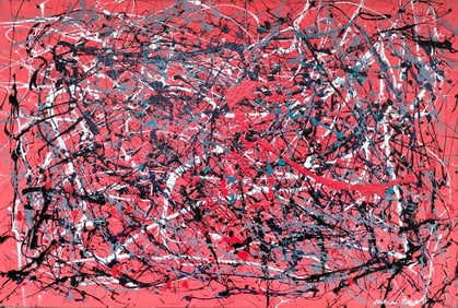 Jackson Pollock American Oil on Canvas Painting In The Style of. Rothko, Kline, & Pollock Era