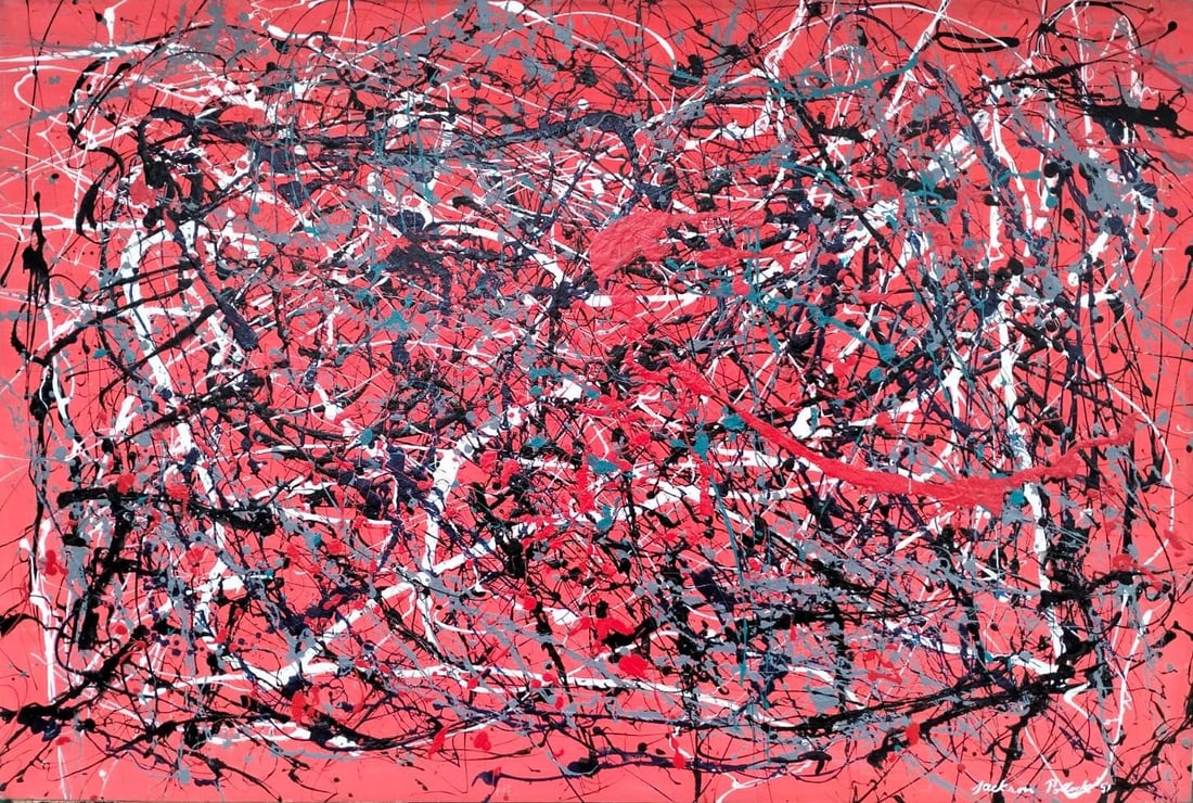 Jackson Pollock American Oil on Canvas Painting In The Style of. Rothko, Kline, & Pollock Era (1 of 8)