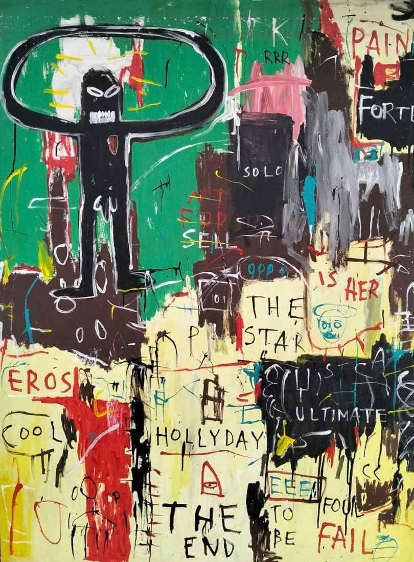 Jean Michel Basquiat 1960-1988 Abstract painting In The Style of. Haring,Warhol,Basquiat Era.: Title: Untitled Technique: Acrylic on canvas Measures: 61 x 45 inches Year: 1982 Condition: Good Provenance:Private Collection. Acquired from a New York-based collector in the early 1990s. Previously 