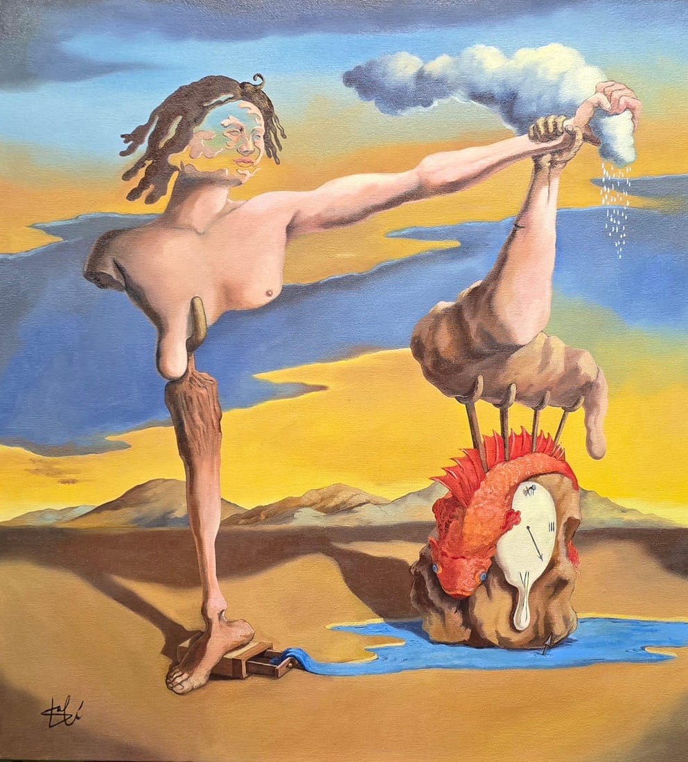 Salvador Dalí Spanish 1904–1989, Oil on Canvas in the style of Ernst, Tanguy, Magritte Era: Title: The Keeper of Time Technique: Oil on canvas Measures: 24 x 20 inches (61 x 51 cm) Year: 1962 Condition: Good Provenance:Acquired directly from a private exhibition in Madrid in 1963 by Don Rafa